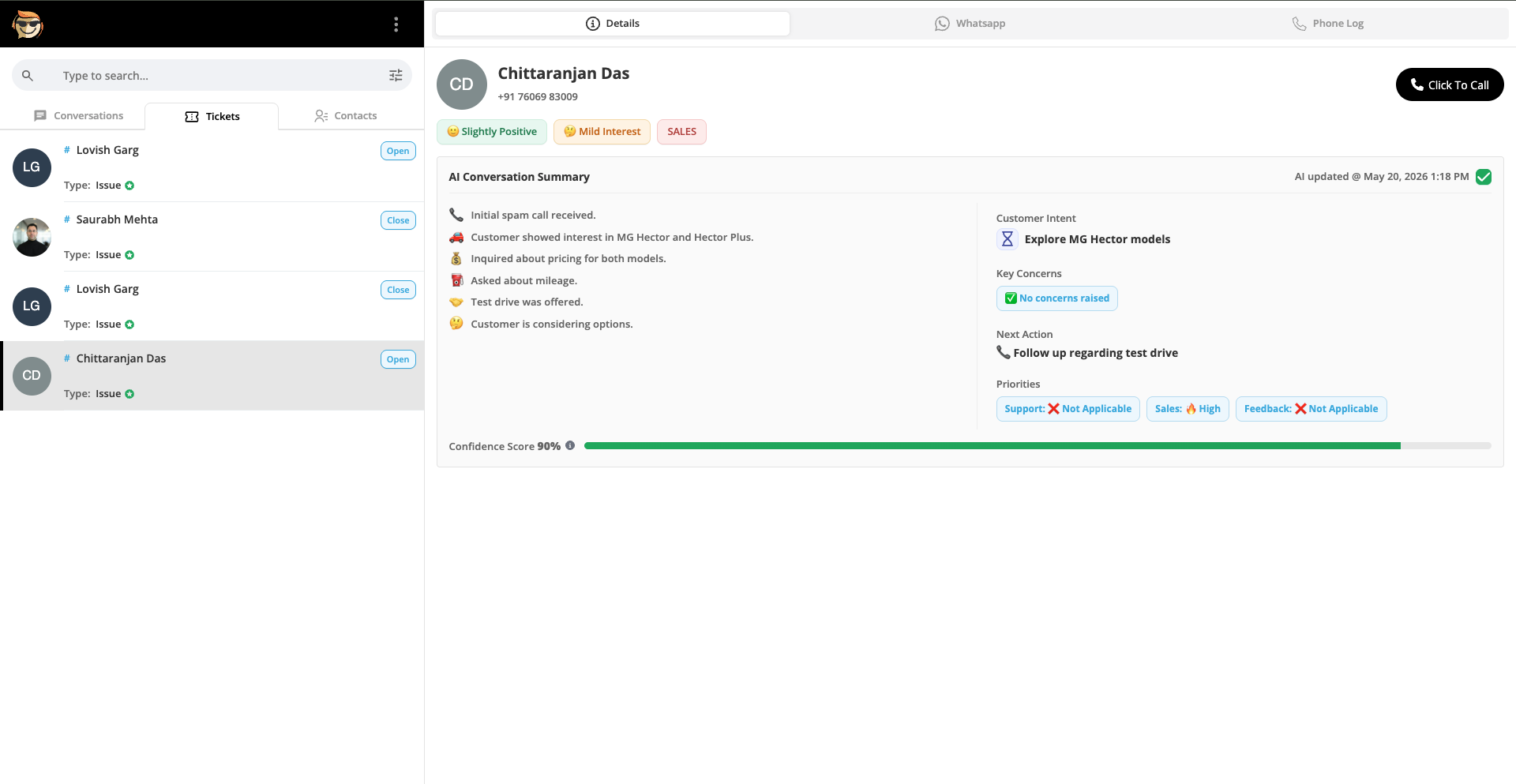 Find contacts by conversation and tickets
