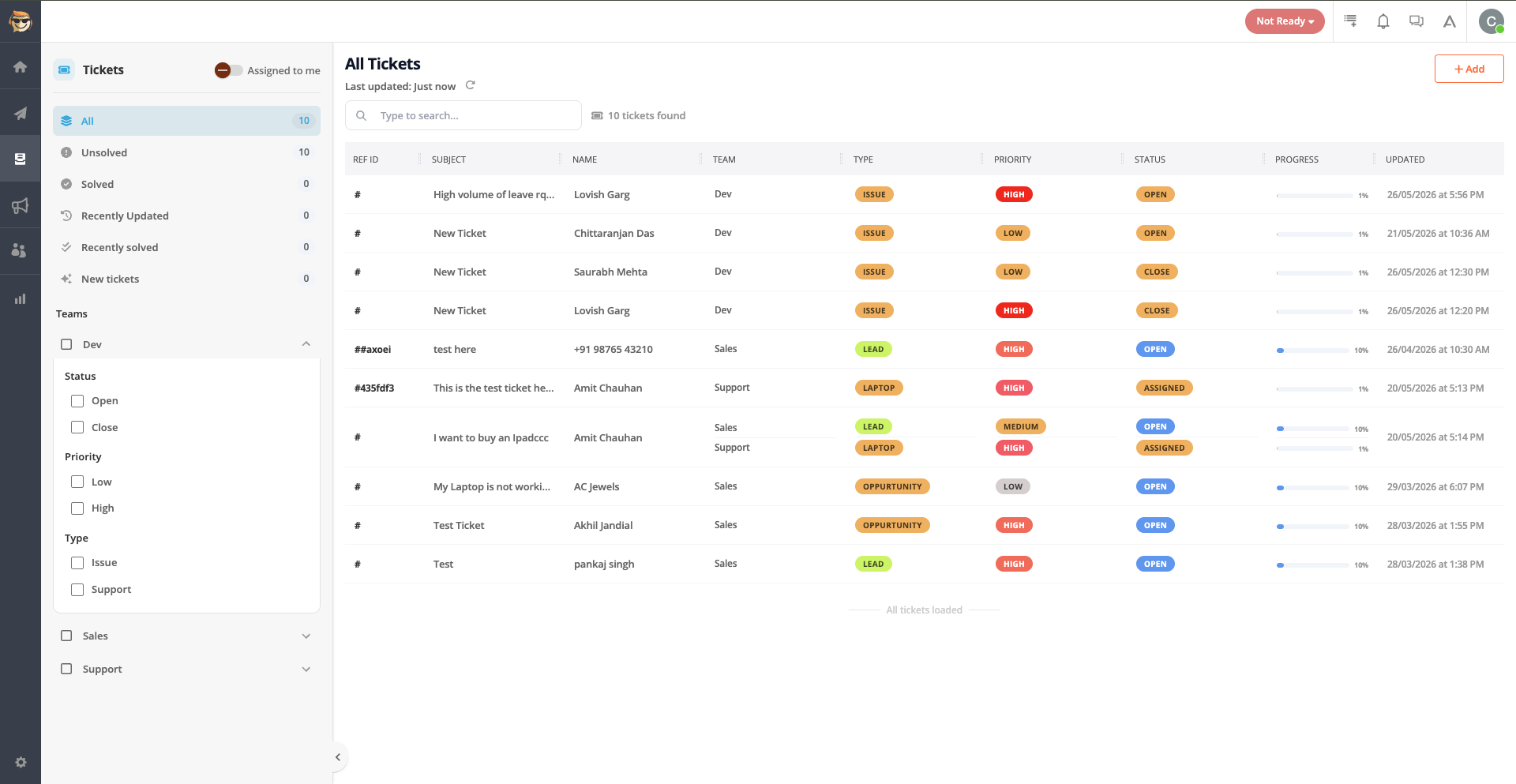 A built-in ticketing system